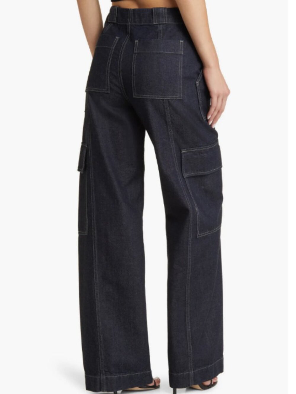 AG Jeans x EmRata Amia Wide Leg Cargo Jeans Dark Wash High Rise 25 Cut Hem